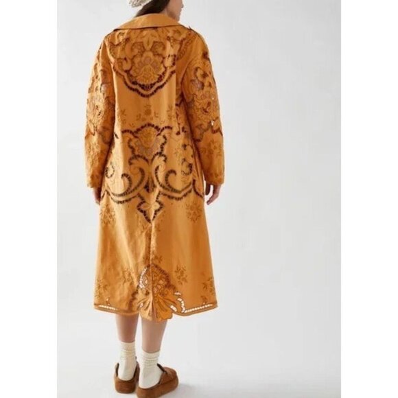Free People Susanna Cutwork Eyelet Lace Longline Duster Jacket Pumpkin Small - Picture 2 of 10